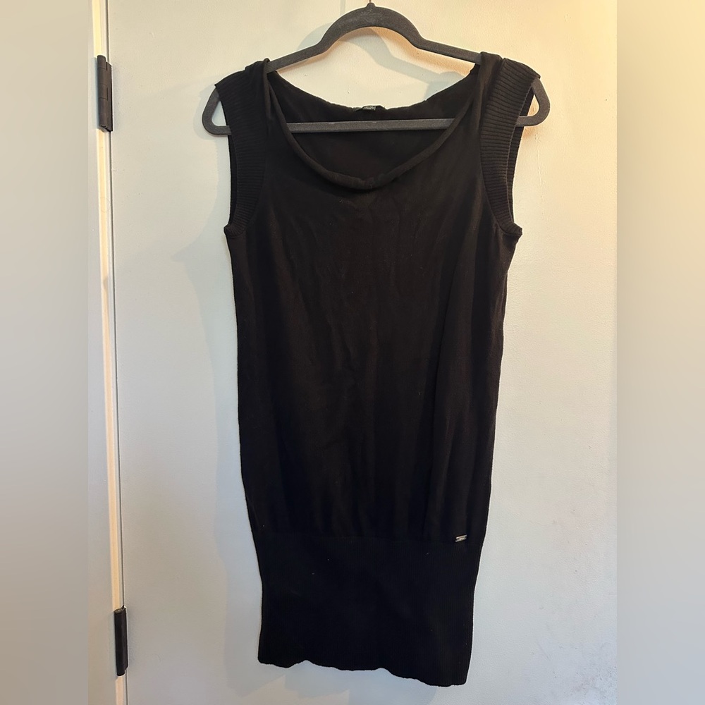 Guess Black Knit Mini Dress with Logo Detail